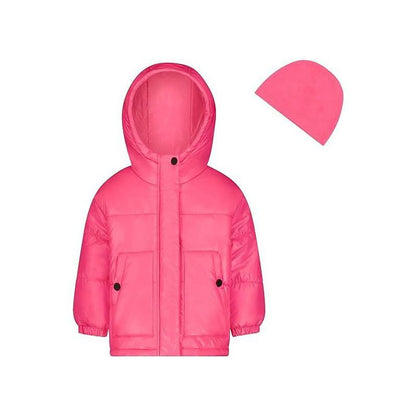 LONDON FOG Girls' Heavyweight Warm Winter Coat with Beanie Hat