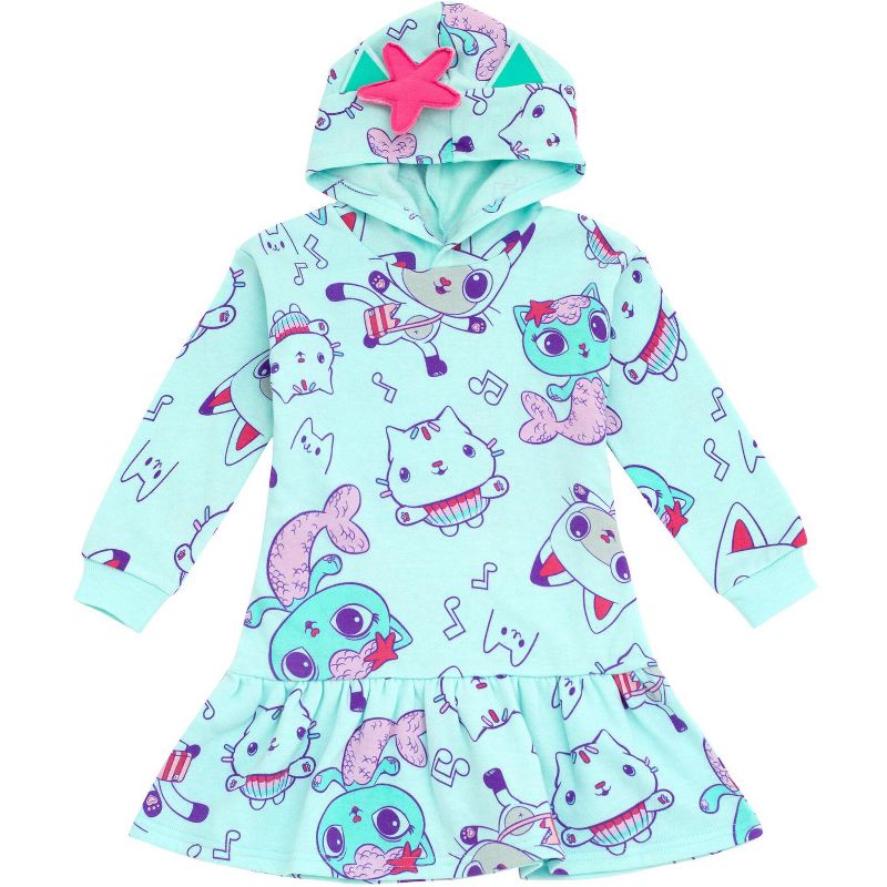 Dreamworks Gabby's Dollhouse Pandy Paws Cakey Cat MerCat Girls Fleece Dress Toddler to Big Kid