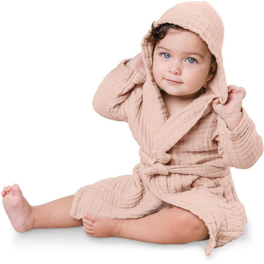 Muslin Bath Robe for Kids 100% Cotton, 4-Layer Absorbent Muslin Fabric By Comfy Cubs