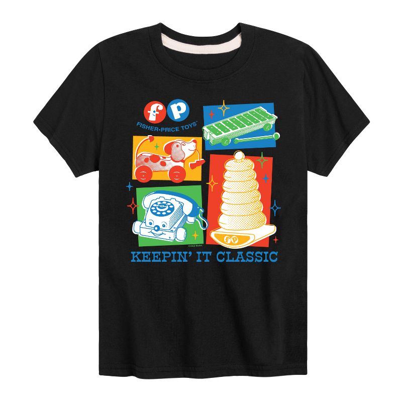 تي شيرت جرافيكي بأكمام قصيرة من Fisher-Price 60S Toys Grid للأولاد - Fisher Price