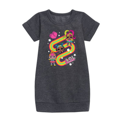 Girls' - LOL Surprise! - Glow Grrrl, Neon QT, & Beats Babe Graphic Short Sleeve Fleece Dress