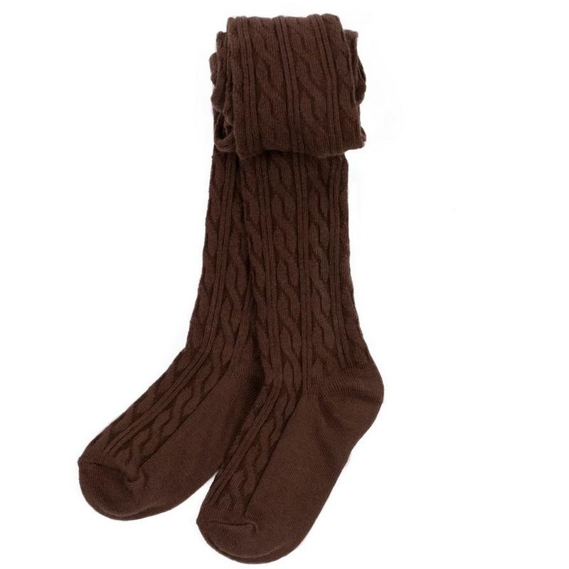 Leveret Girls Neutral Solid Color Cable Knit Tights