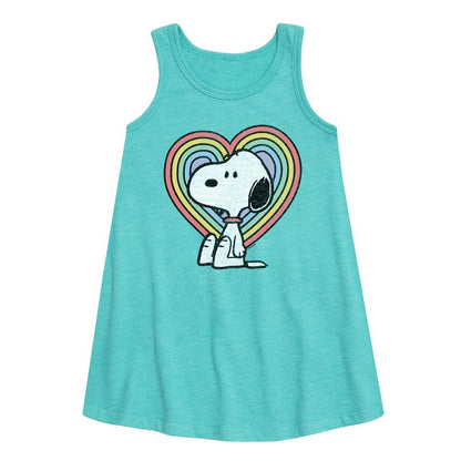 فستان سنوبي باستيل هارت جرافيكي بدون أكمام للبنات - بينتس - خط مستقيم