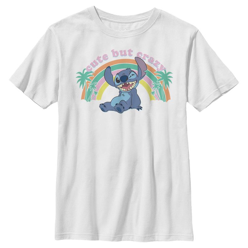 Boy's Lilo & Stitch Rainbow Cute But Crazy Palm Tree T-Shirt
