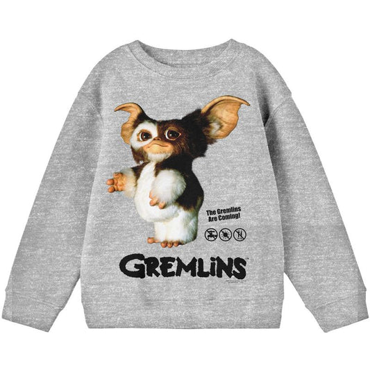 Gremlins Gizmo Character with Logo Youth Heather Gray Crew Neck Sweatshirt