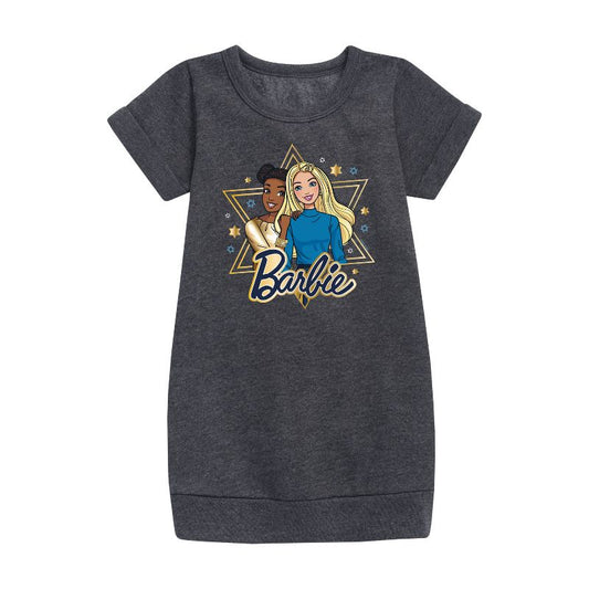 Girls' - Barbie - Holiday Friends Graphic Short Sleeve Fleece Dress