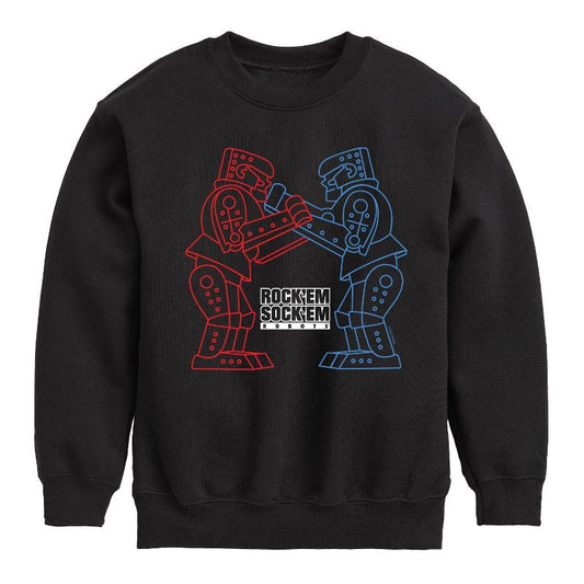 Boys' - Rock 'Em Sock 'Em Robots - Robot Outline Graphic Long Sleeve Fleece Sweatshirt