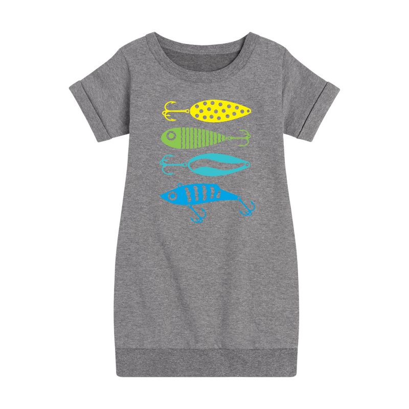 Girls' - Instant Message - Fishing Lures Graphic Short Sleeve Fleece Dress