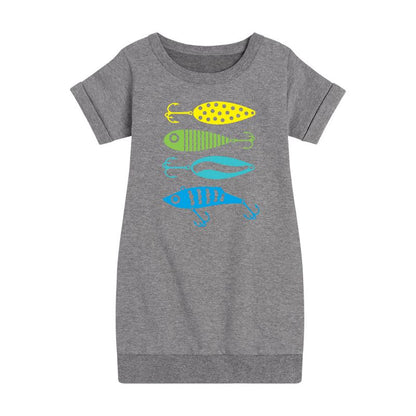 Girls' - Instant Message - Fishing Lures Graphic Short Sleeve Fleece Dress