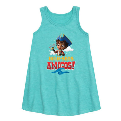 فستان بناتي من سانتياغو البحار - أفضل صديق للبحر - بدون أكمام بتصميم جرافيكي