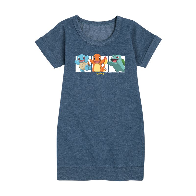 Girls' - Pokémon - Squirtle, Charmander and Bulbasaur Graphic Short Sleeve Fleece Dress
