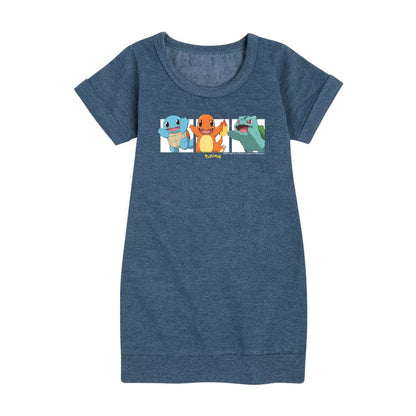Girls' - Pokémon - Squirtle, Charmander and Bulbasaur Graphic Short Sleeve Fleece Dress