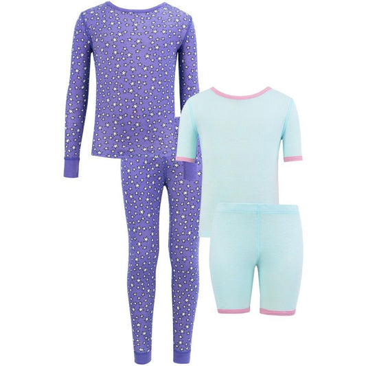 Fruit of the Loom Girl's Snug Fit 100% Cotton Pajama Sets, 4-Piece, Sizes