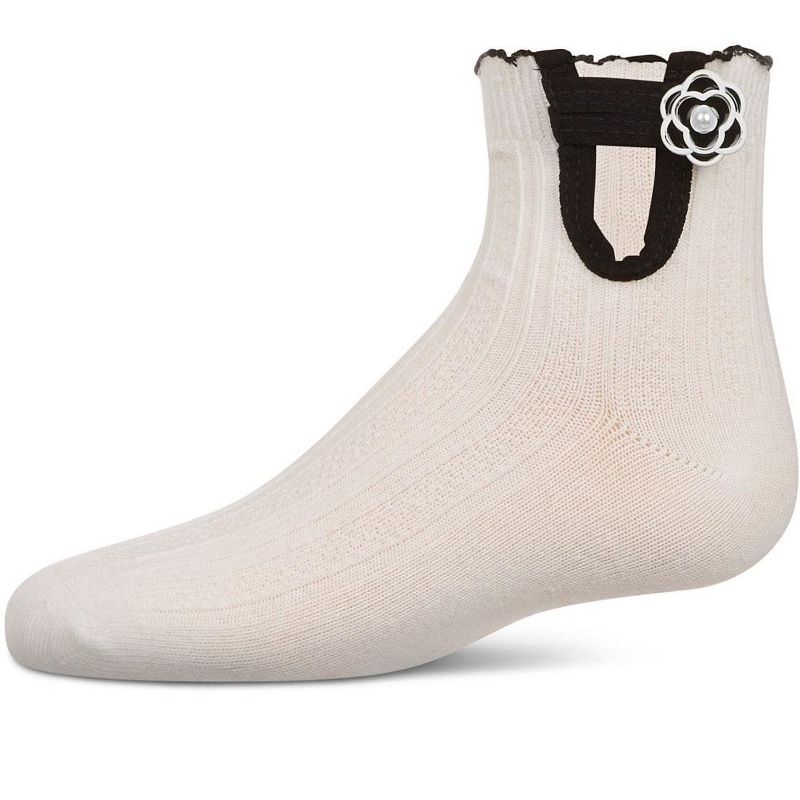 Memoi Girls' Floral Button Anklet Socks