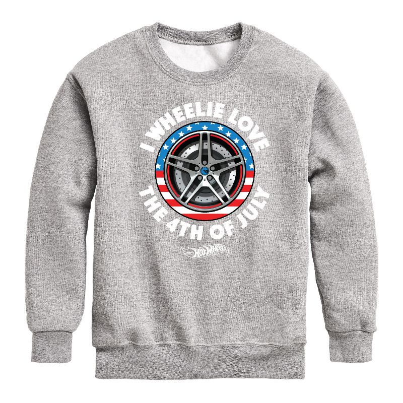 Boys' - Hot Wheels - I Wheelie Love 4th of July Graphic Long Sleeve Fleece Sweatshirt