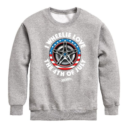 Boys' - Hot Wheels - I Wheelie Love 4th of July Graphic Long Sleeve Fleece Sweatshirt