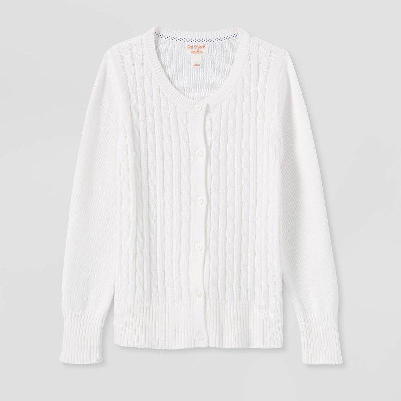 Girls' Crew Neck Cable Uniform Cardigan Sweater - Cat & Jack™