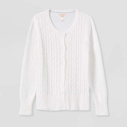 Girls' Crew Neck Cable Uniform Cardigan Sweater - Cat & Jack™