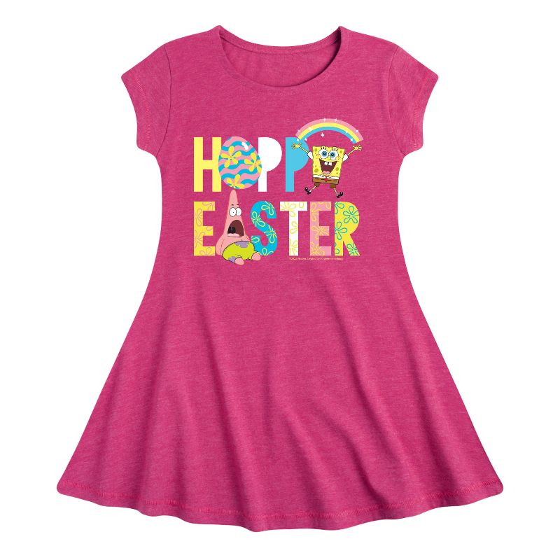 فستان بناتي بأكمام قصيرة بتصميم سبونج بوب سكوير بانتس - هوبي إيستر أيقونز فيت آند فلاير