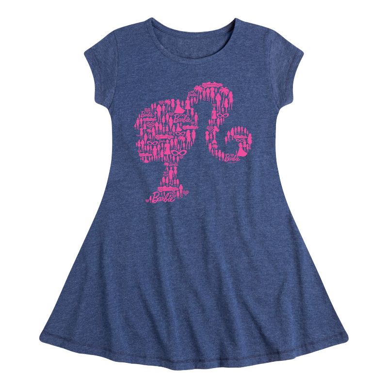 فستان بأكمام قصيرة بتصميم أيقونات كلاسيكية فردية من باربي للبنات