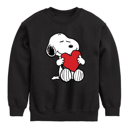 Boys' - Peanuts - Valentine's Hugging Heart Graphic Long Sleeve Fleece Sweatshirt