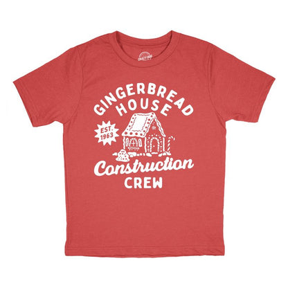 Youth Gingerbread House Construction Crew T Shirt Funny Xmas Treat Joke Tee For Kids - Crazy Dog Youth T Shirt