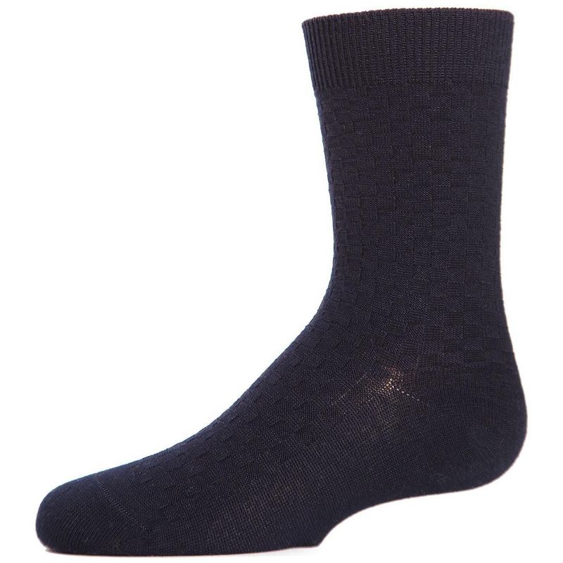 Memoi Boys' Basket Weave Mercerized Cotton Crew Socks