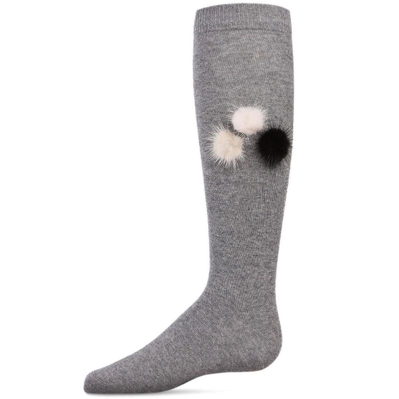 Memoi Fuzzy and Fun Girls Pom-Pom Cotton Blend Knee Socks
