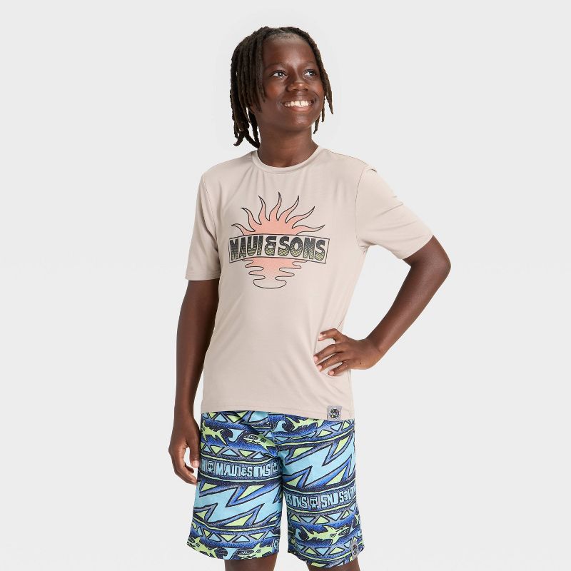 Boys' Maui & Sons Sun Graphic Swim Rashguard - Tan