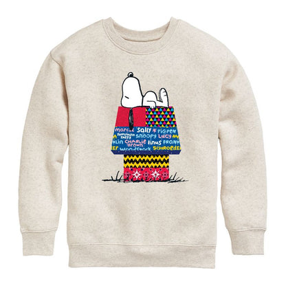 Boys' - Peanuts - Snoopy Patchwork Doghouse Graphic Long Sleeve Fleece Sweatshirt