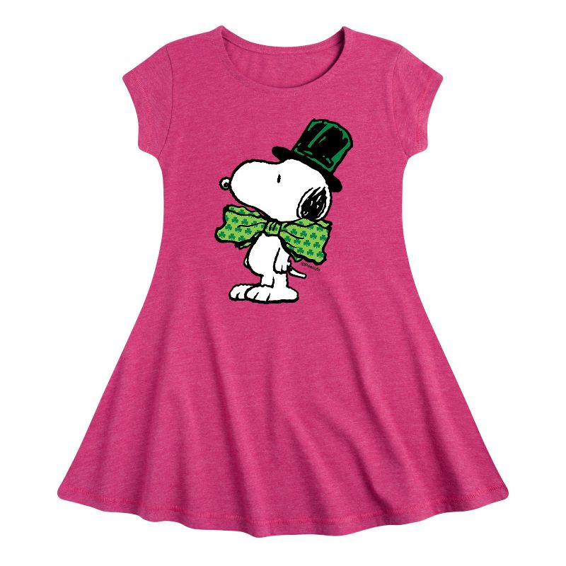 Girls' - Peanuts - St Paddy's Bowtie Fit & Flair Cap Sleeve Dress