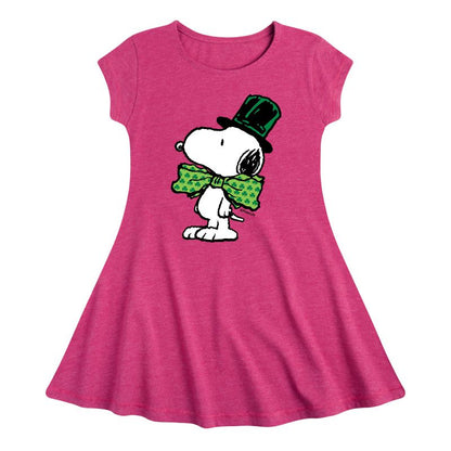 Girls' - Peanuts - St Paddy's Bowtie Fit & Flair Cap Sleeve Dress