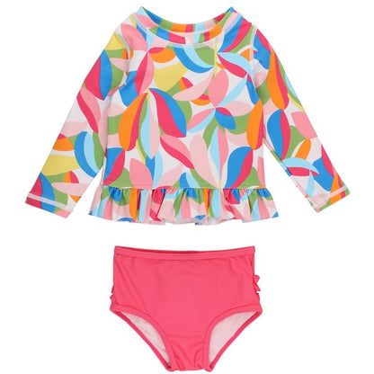 RuffleButts Girls UPF50+ Long Sleeve Rash Guard Bikini