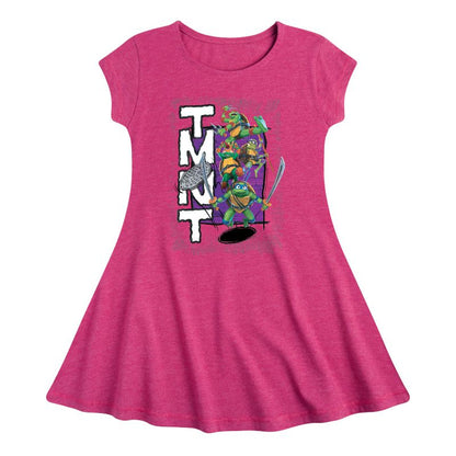 Girls' - Teenage Mutant Ninja Turtles - Donatello, Raphael, Leonardo, & Michelangelo Fit & Flair Cap Sleeve Dress