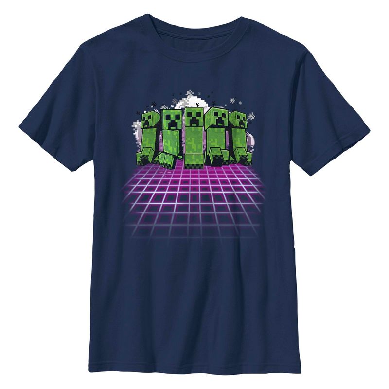 Boy's Minecraft Creeper Holographic Grid Floor T-Shirt
