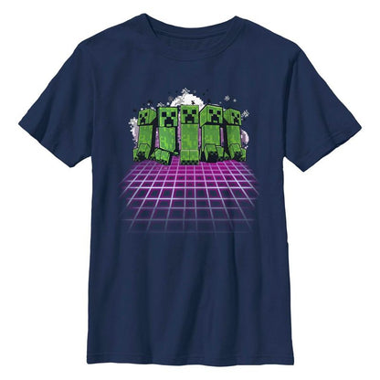 Boy's Minecraft Creeper Holographic Grid Floor T-Shirt