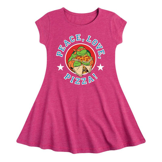 Girls' - Teenage Mutant Ninja Turtles - Peace Love Pizza Fit & Flair Cap Sleeve Dress