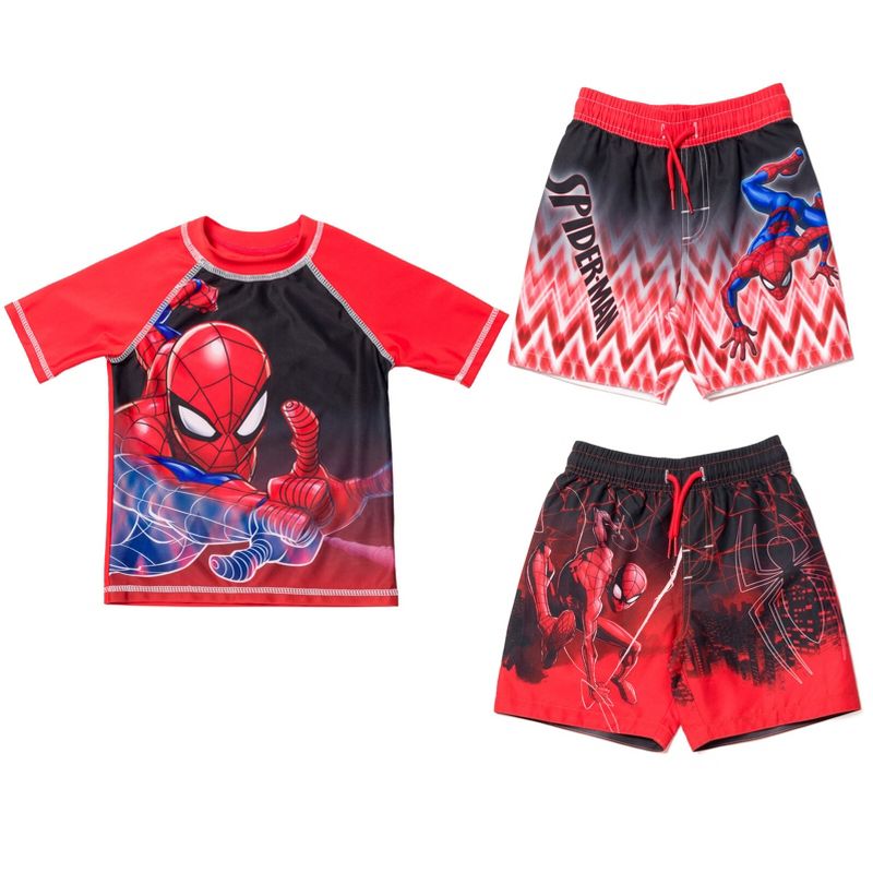 Marvel Spider-Man Pullover Rash Guard and Swim Trunks Toddler to Big Kid