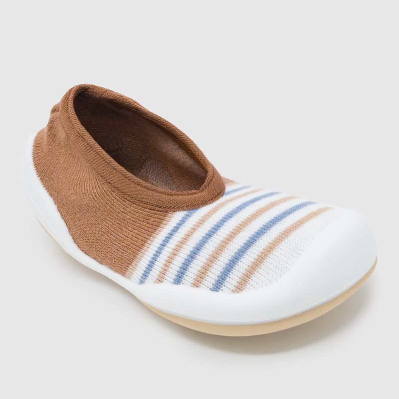 Komuello Toddler Boy Girl First Walk Sock Shoes Flat Style - Brown Stripe