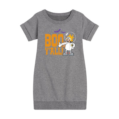 فستان صوف بأكمام قصيرة مطبوع عليه رسومات سبونج بوب سكوير بانتس - ساندي بو ياول للبنات