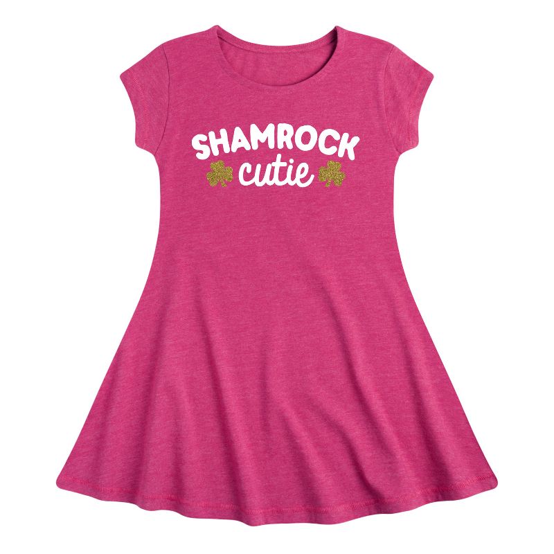 فستان بناتي - رسالة فورية - فستان "Sint Patrick Day Shamrock Cuties Fit &amp; Flair" بأكمام قصيرة