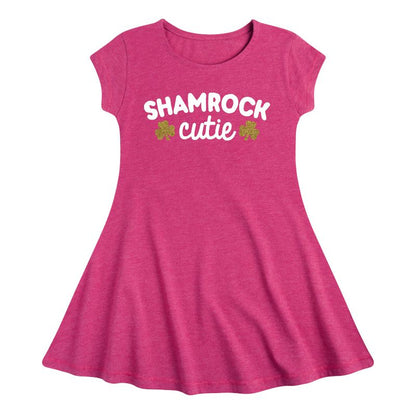 فستان بناتي - رسالة فورية - فستان "Sint Patrick Day Shamrock Cuties Fit &amp; Flair" بأكمام قصيرة