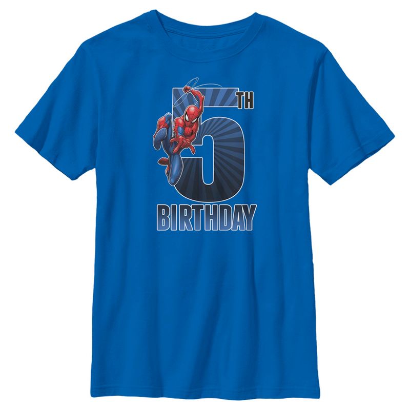 Boy's Marvel Spider-Man Swinging 5th Birthday T-Shirt