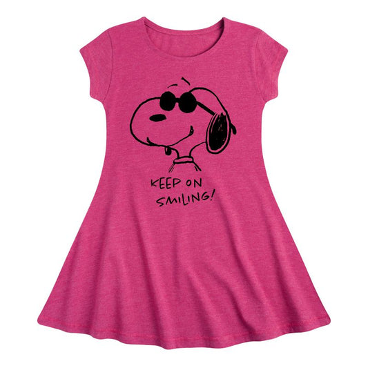 Girls' - Peanuts - Cool Joe Keep On Smiling Fit & Flair Cap Sleeve Dress
