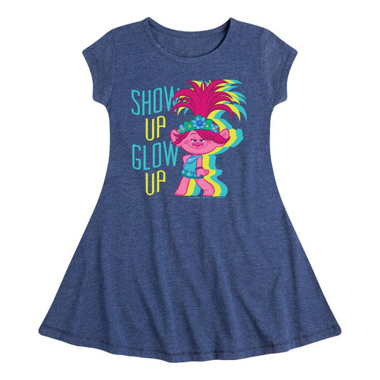 Girls' - Trolls - Show Up Glow Up Poppy Fit & Flair Cap Sleeve Dress