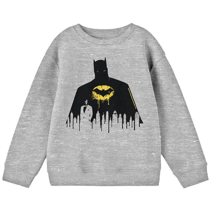 Batman Bruce Wayne Silhouette Youth Heather Gray Crew Neck Sweatshirt