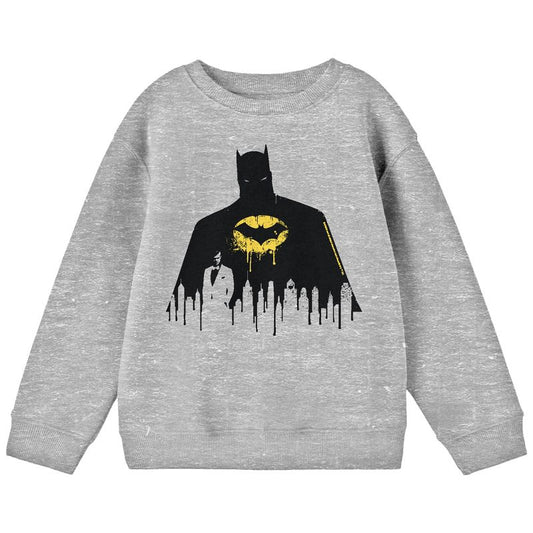 Batman Bruce Wayne Silhouette Youth Heather Gray Crew Neck Sweatshirt