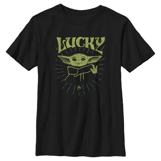 Boy's Star Wars The Mandalorian Grogu St. Patrick's Day Force of Luck T-Shirt