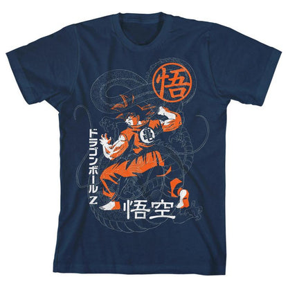 غوكو مع التنين على تي شيرت أزرق داكن