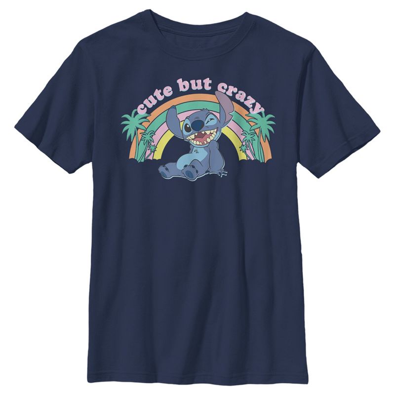 Boy's Lilo & Stitch Rainbow Cute But Crazy Palm Tree T-Shirt